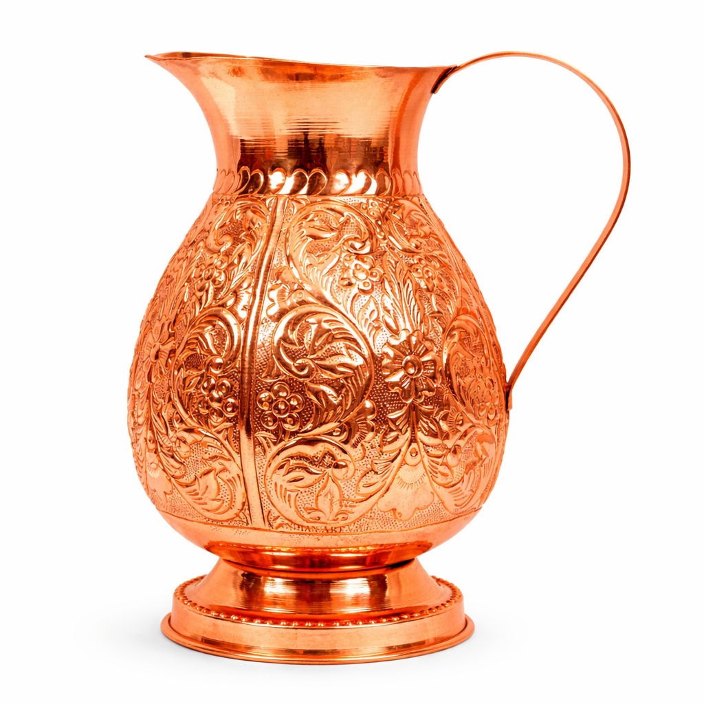 Pure copper jug with embossed leaf design –, 1500 ML